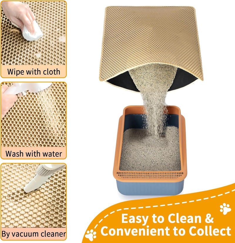 UF-SHARP Cat Litter Mats Litter Trapping Mat,Cat Litter Box Mat for Floor 32"x22", 2 Layer Llitterbox Mat,Litter Rug Catcher,Waterproof Urine Proof, Clean Easily, Collapsable, Medium - Image 4